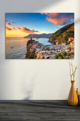 Deniz Gün Batımı Dağlar Sahil Manzara Kanvas Tablo (7 farklı ölçü)