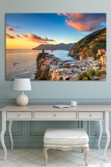 Deniz Gün Batımı Dağlar Sahil Manzara Kanvas Tablo (7 farklı ölçü)