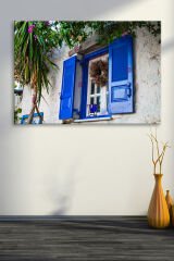 Akdeniz Sahil Taşev Mavi Beyaz Manzara Kanvas Tablo (7 farklı ölçü)