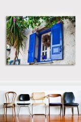 Akdeniz Sahil Taşev Mavi Beyaz Manzara Kanvas Tablo (7 farklı ölçü)