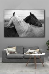 100x140 Siyah Ve Beyaz Atlar Kanvas Tablo