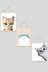 Kediler Sevimli Patiler Ip Askılı Kanvas Poster Tablo Duvar Dekoru