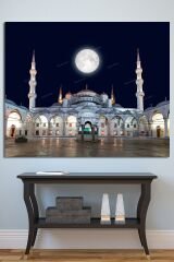 Sultanahmet Camii Gece Ve Ay Kanvas Tablo