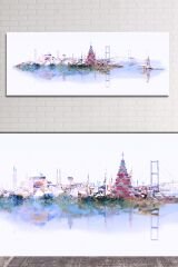 Istanbul Manzara Suluboya Efektli Kanvas Tablo