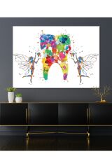 Diş Hekimlerine Doktorlara Hastanelere Özel Suluboya Efektli Diş Perisi Dekoratif Kanvas Tablo