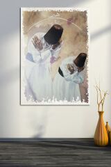 Mevlevi Dervişler Ve Hiç Yazılı Dini Islami Kanvas Tablo