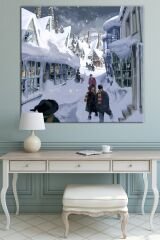 Yeni Yıl New Year Yılbaşı Kış Suluboya Efektli Dekoratif Kanvas Tablo (7 Farklı Ölçü)