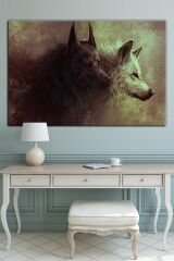 Kurtlar Bir Çift Kurt Dekoratif Kanvas Tablo