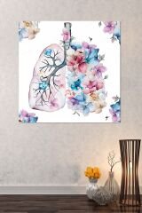 Doktorlara Hastanelere Özel Suluboya Efektli Akciğer Ve Çiçekler Kanvas Tablo (8 Farklı Ölçü)