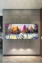 Karlı Orman Ağaçlar Dekoratif Kanvas Tablo