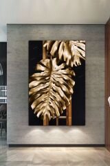 Altın Bakır Yapraklar Dekoratif Kanvas Tablo