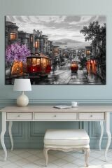 San Francisco Downtown Tramvay Şehir Yaşam Dekaratif Kanvas Tablo (7 Farklı Ölçü)