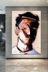 Yüzler Fırça Darbeli Görünümlü Soyut Modern Sanat Kanvas Tablo