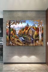 Değirmen Orman Vintage Dekoratif Kanvas Tablo