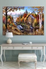 Değirmen Orman Vintage Dekoratif Kanvas Tablo