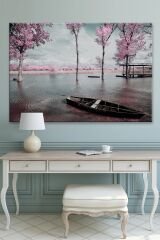 Göl Sandal Sakura Ağaçları Doğa Tabiat Manzara Kanvas Tablo