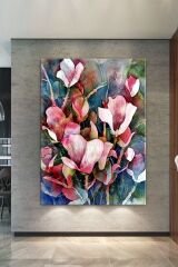Çiçekler Suluboya Efektli Dekoratif Kanvas Tablo