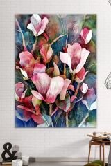 Çiçekler Suluboya Efektli Dekoratif Kanvas Tablo