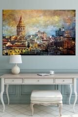 Galata Kulesi Istabnbul Eskitme Vintage Kanvas Tablo