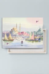 İstanbul Şehir Manzara Pastel Renkli Dekoratif Kanvas Tablo