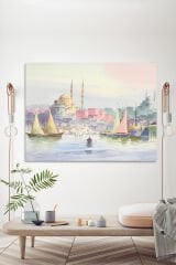 İstanbul Şehir Manzara Pastel Renkli Dekoratif Kanvas Tablo