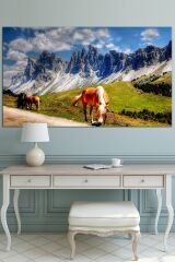 Orman Doğa Atlar Tabiat Dekoratif Kanvas Tablo  7 Farklı Ölçü