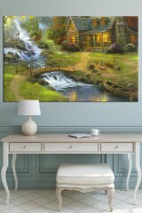 Köy Yaşam Doğa Nehir Doğa Manzara KanvasTablo (7 Farklı Ölçü)