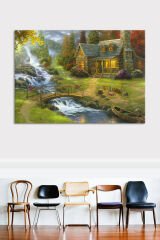 Köy Yaşam Doğa Nehir Doğa Manzara KanvasTablo (7 Farklı Ölçü)