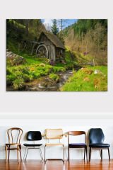 Değirmen Orman Doğa Manzara Vintage Dekoratif Kanvas Tablo (7 Farklı Ölçü)
