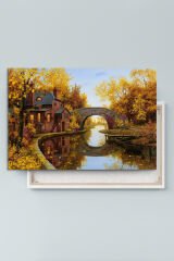 Sonbahar Değirmen Orman Vintage Doğa Mnazara Dekoratif Kanvas Tablo