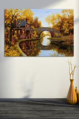Sonbahar Değirmen Orman Vintage Doğa Mnazara Dekoratif Kanvas Tablo
