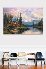Orman Göl Muhteşem Doğa Manzara Vintage Dekoratif Kanvas Tablo (7 Farklı Ölçü)