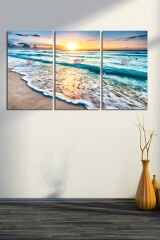 Gün Batımı Deniz Sahil Manzara 3 Parça Kanvas Tablo Seti (4 FARKLI ÖLÇÜ)