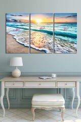 Gün Batımı Deniz Sahil Manzara 3 Parça Kanvas Tablo Seti (4 FARKLI ÖLÇÜ)