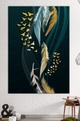 Renkli Tüyler Ve Kuşlar Sürreel Sanatsal Dekoratif Kanvas Tablo (8 Farklı Ölçü)