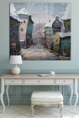 Yeni Yıl New Year Yılbaşı Kış Suluboya Efektli Dekoratif Kanvas Tablo (8 Farklı Ölçü)