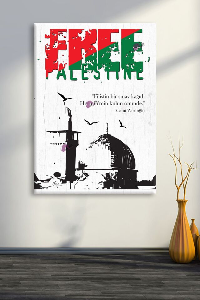 Filistin Kudüs Mescidi Aksa İslami Dini Hat Kanvas Tablo ( 7 Farklı Ölçü )