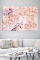 Kabartma Görünümlü Üç Boyutlu Pembe Çiçekler Kanvas Tablo