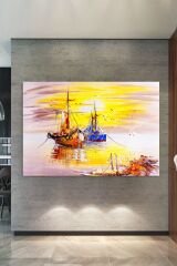 Tekneler Ve Gün Batımı Sanatsal Kanvas Tablo
