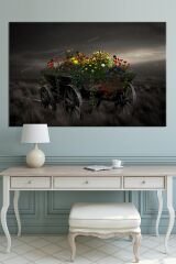 At Arabası Çiçekler Sanatsal Dekoratif Kanvas Tablo