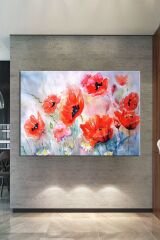 Gelincik Çiçekleri Sulu Boya Efektli Kanvas Tablo