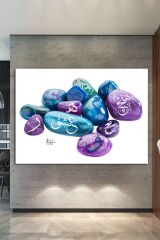 Renkli Taşlar Ve Harfler Islami Dini Hat Dekoratif Kanvas Tablo