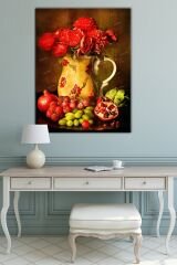 Meyveler Çiçekler Natürmort Sanatsal Kanvas Tablo