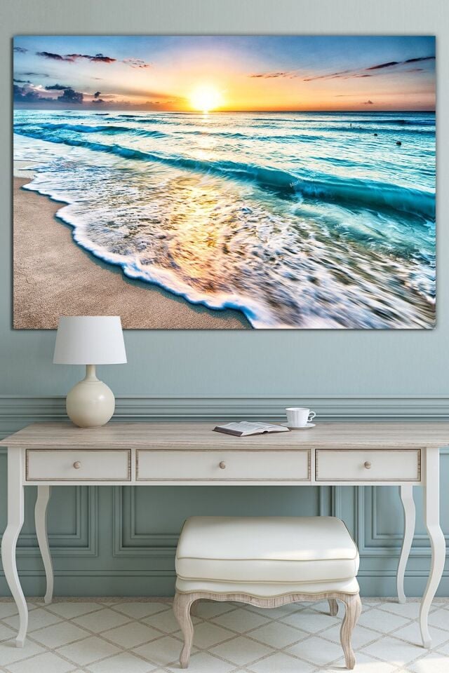 Gün Batımı Deniz Sahil Manzara Kanvas Tablo