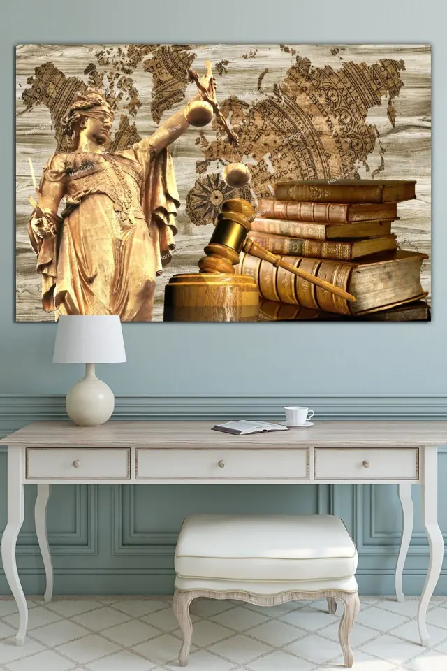 Avukatlara Özel Hukuk Adalet Temalı Makam Kanvas Tablo