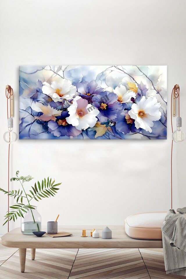 Suluboya Efektli Dekoratif Çiçekler Kanvas Tablo