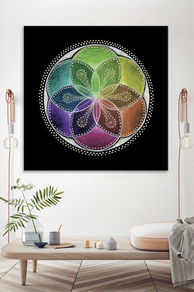 Yaşam Çiçeği Kutsal Geometri Sri Yantra Kanvas Tablo 8 Farklı Ölçü