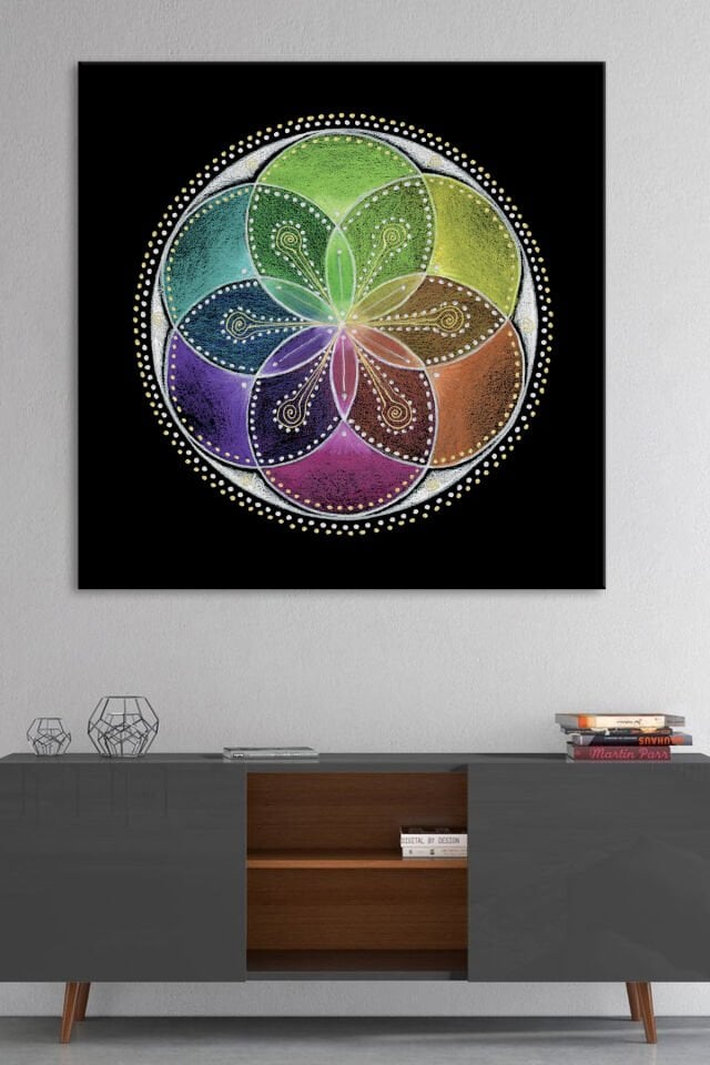 Yaşam Çiçeği Kutsal Geometri Sri Yantra Kanvas Tablo 8 Farklı Ölçü