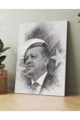 Recep Tayyip Erdoğan Başkan Erdoğan Karakalem Efektli Rte Kanvas Tablo (7 Farklı Ölçü)