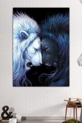 Çift Aslan Yin Yang Dekoratif Kanvas Tablo
